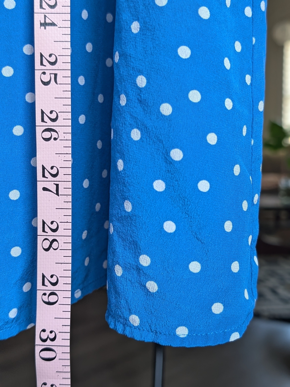 Amour Vert 100% Silk Capri Blue Polka Dot Button Front Midi Skirt Sz Medium - Picture 6 of 6
